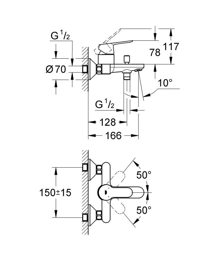 Grohe BauEdge 23334000 смеситель для ванны хром