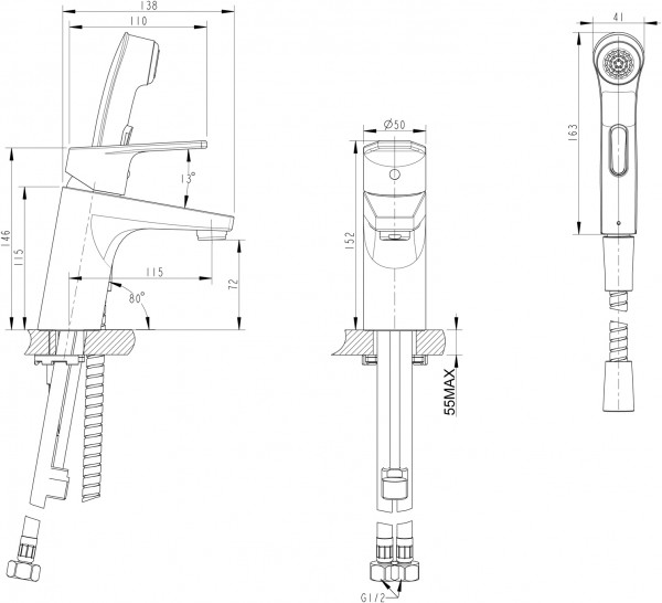Bravat Line F15299C-2 смеситель для раковины хром 35 мм