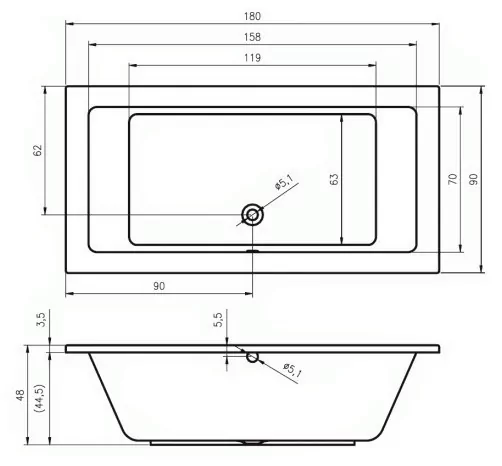 Riho Lusso ванна акриловая прямоугольная 180х90 BA7700500000000