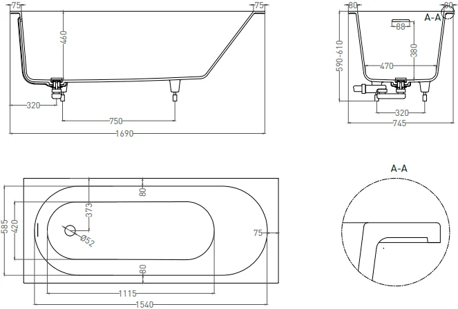 Salini Ornella Kit S-Sense ванна прямоугольная 170х75 102411M