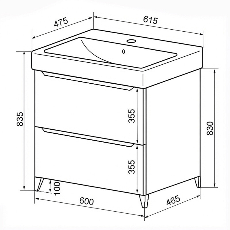 Комплект Тумба Azario Лотос 60/2 Н напольная с раковиной Монте 60 "AZ-MONTE 60" CS00106598