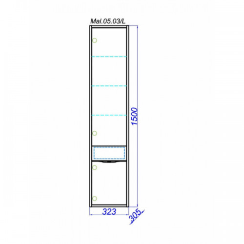 Aqwella Malaga 32	Mal.05.03/R/CD Шкаф-пенал подвесной, правый, крафт темный