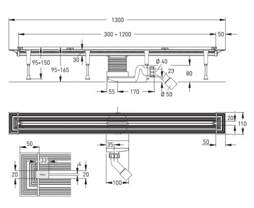 Viega Advantix Vario 704353 +Visign SR2 Душевой лоток 1200 мм