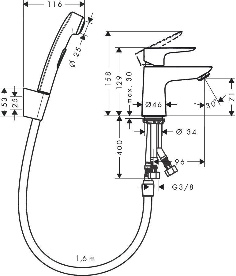 Hansgrohe Talis E Смеситель для раковины с гигиеническим душем клапаном Push-Open хром 71729000