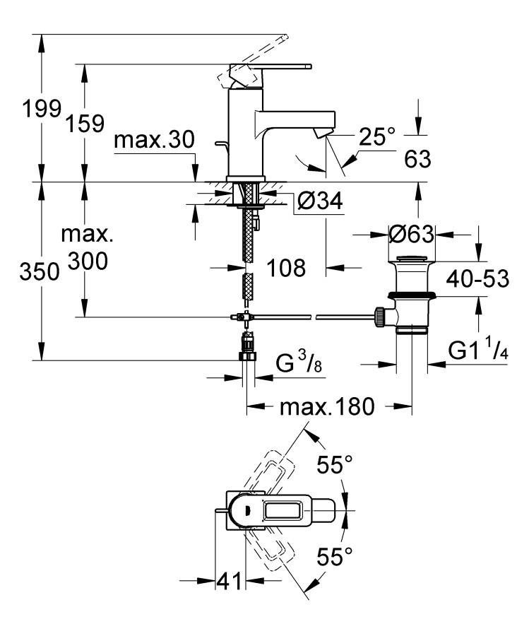 Grohe Quadra 32631000 смеситель для умывальника 35 мм