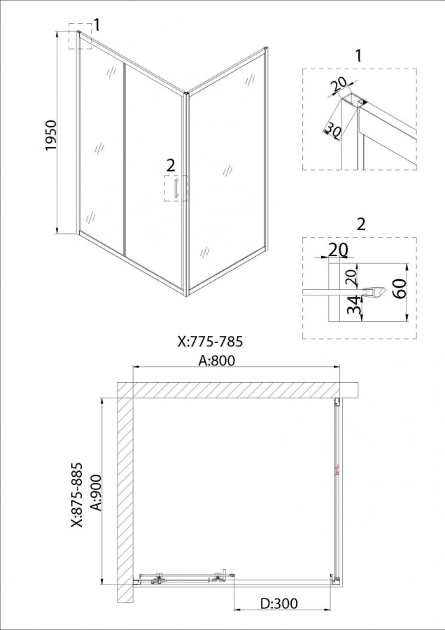 Душевой уголок 90x80 Niagara NG-62-9A-A80
