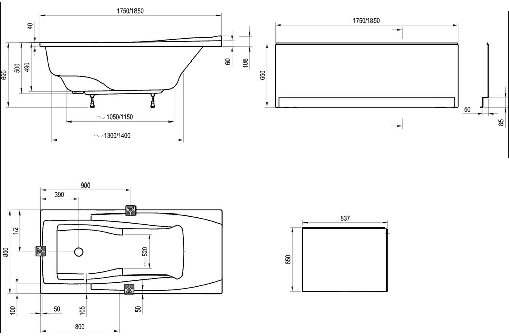 Ванна акриловая Ravak You 185x85 см прямоугольная C871200000