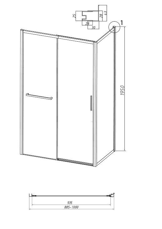 Боковая стенка Grossman Style 200.K33.05.100.10.02 (100х195) хром,стекло шиншилла, 1 место