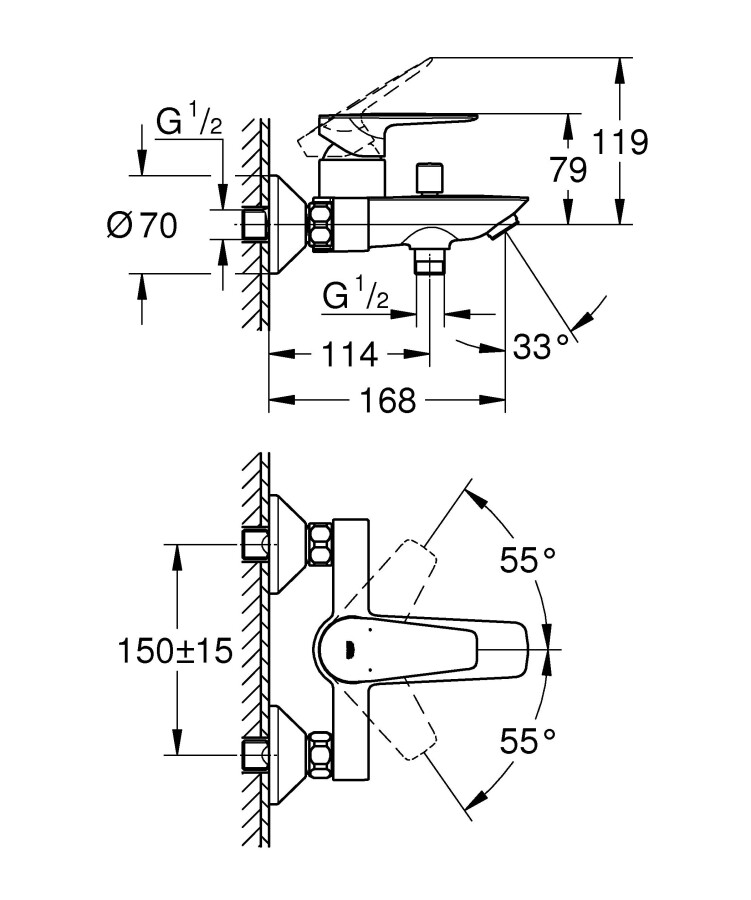 Grohe BauEdge 23604001 смеситель для ванны хром