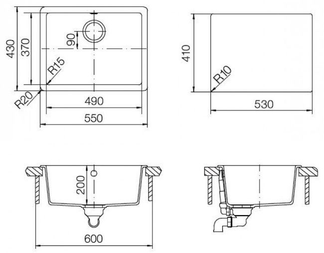 Schock Quadro 60 700524 кухонная мойка лунный камень 43x55 см