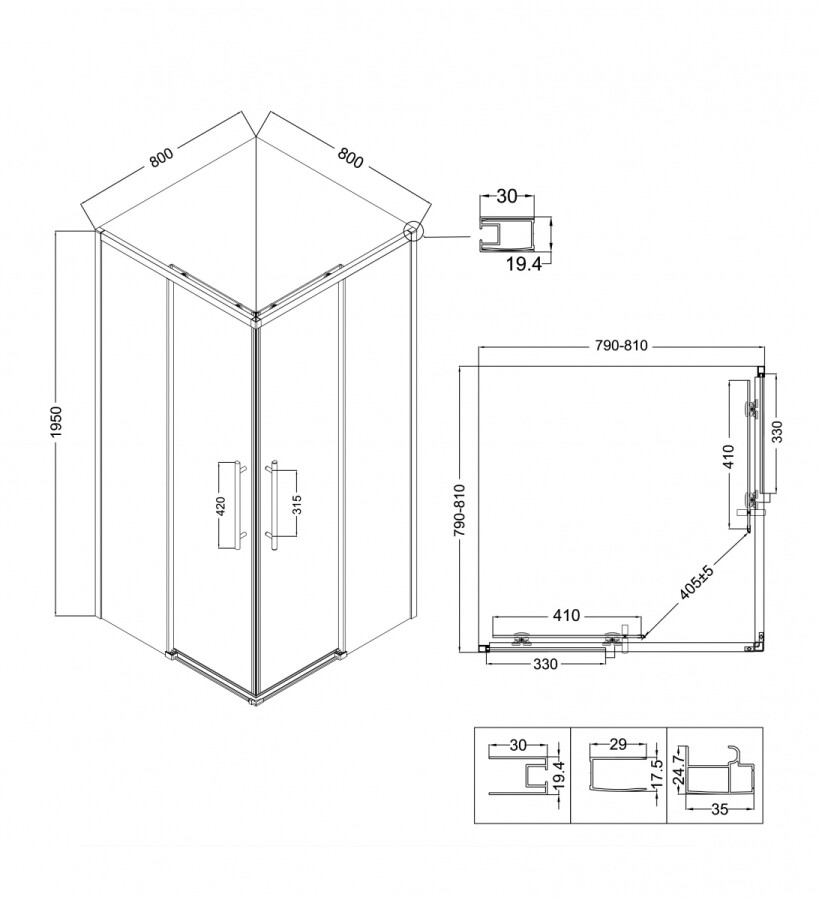 Душевой угол 80x80 Niagara Nova NG 6828-34BLACK