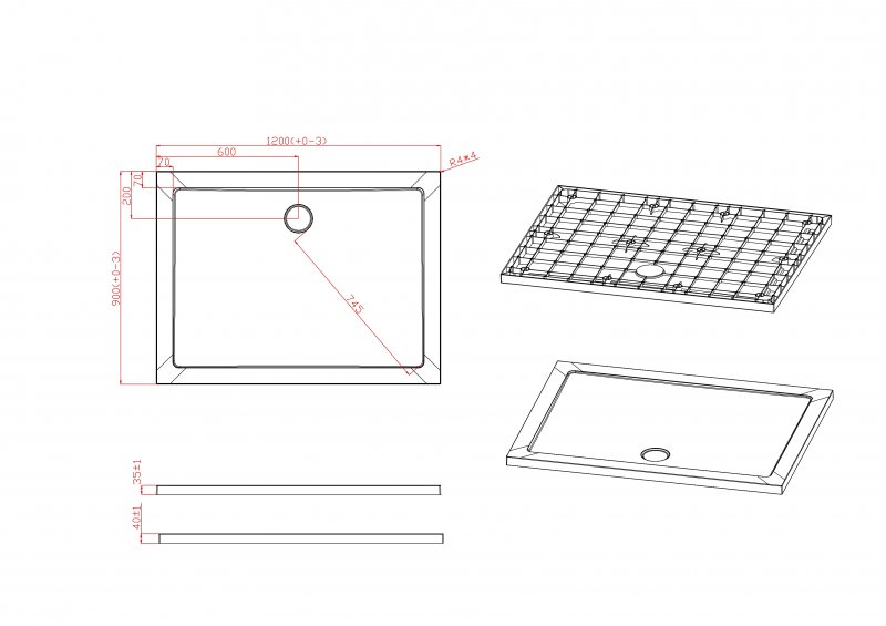 Cezares Tray поддон из стеклокомпозита 120х90 TRAY-M-AH-120/90-35-W