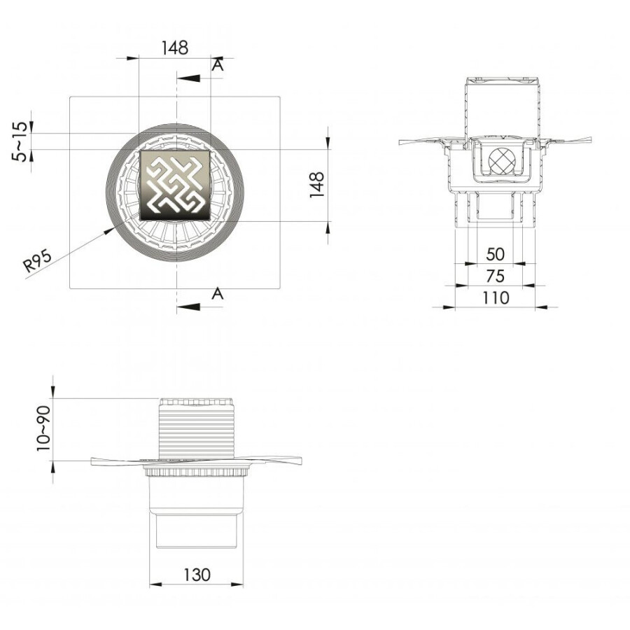 Berges Wasserhaus Zentrum Antik 090465 Душевой трап 150*150 мм