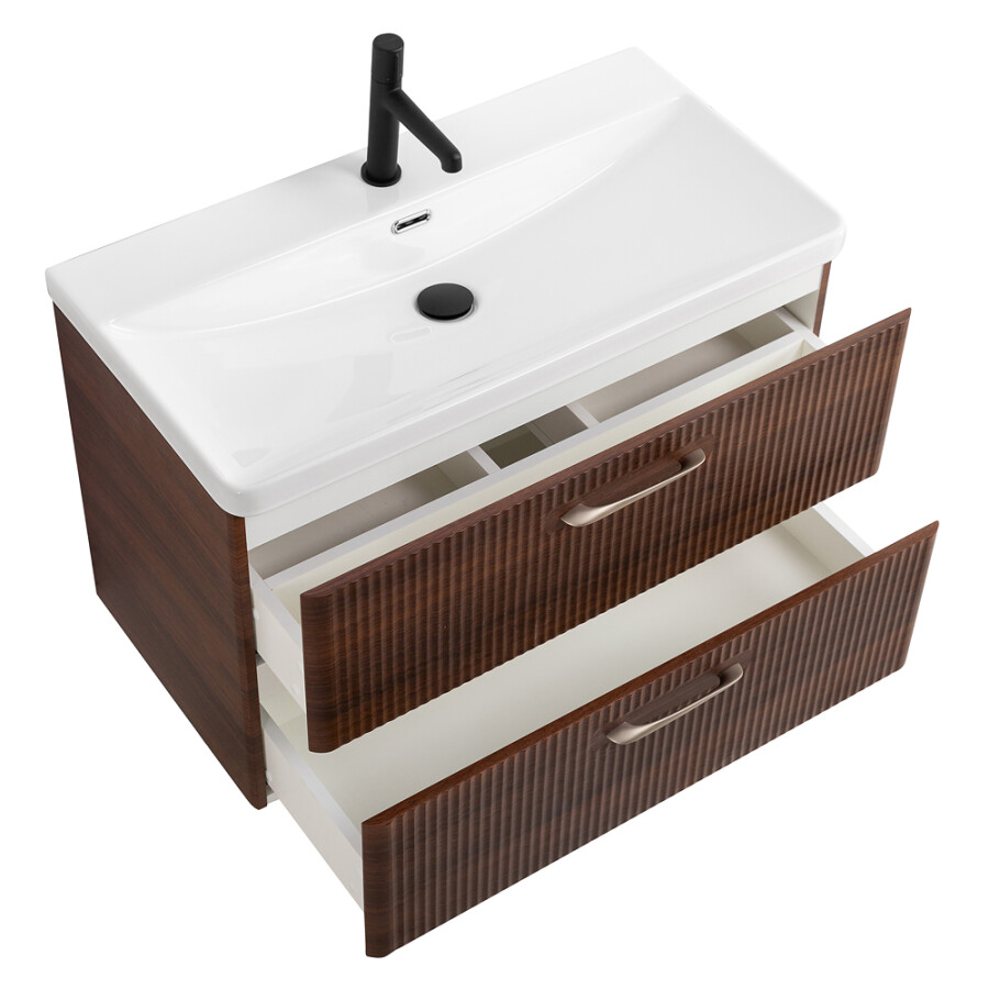 Подвесная тумба с раковиной Belbagno DUE 80 см Noce DUE-800-2C-SO-NOCE-P BB-8076-3-80
