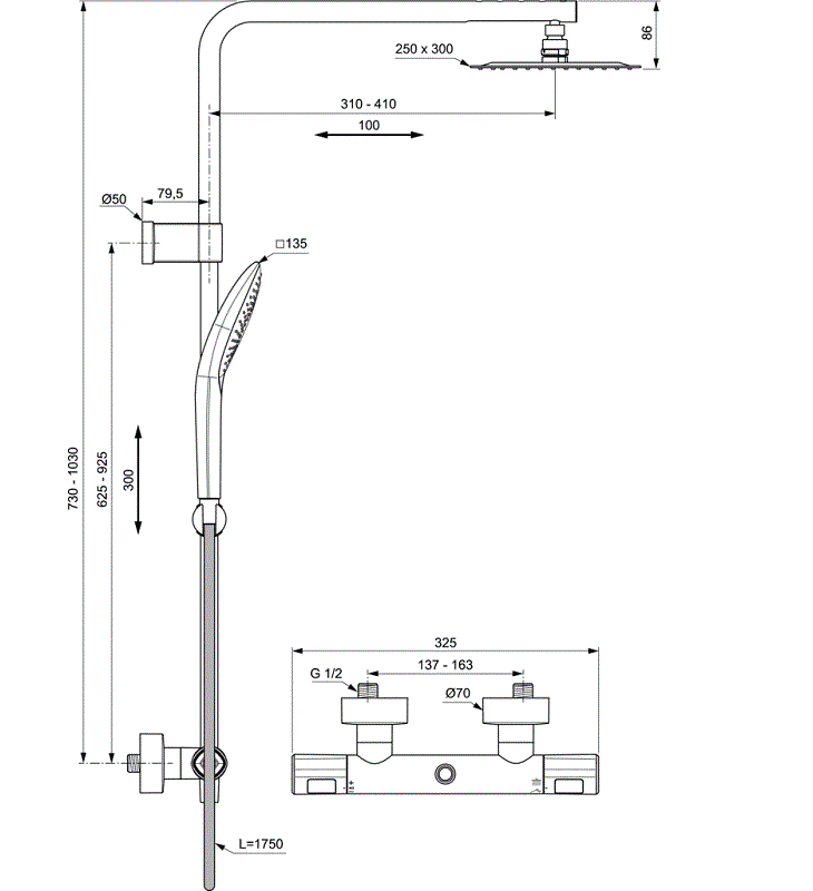 Ideal Standard Ceratherm душевая система с термостатом A7705AA