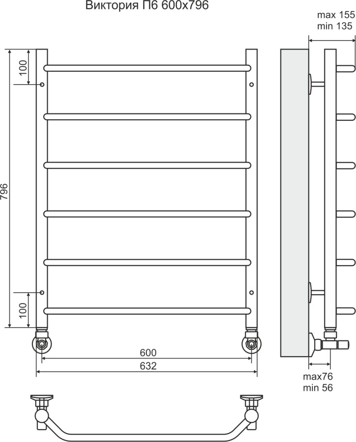 Terminus Виктория П6 полотенцесушитель водяной 600*796