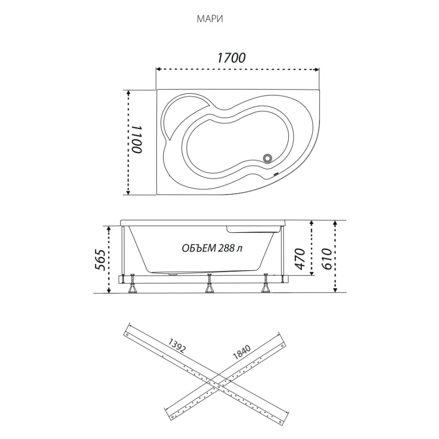 Triton Мари ванна акриловая правосторонняя 170х110
