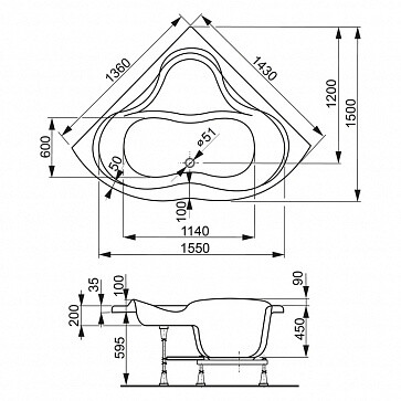 Ванна акриловая Vagnerplast Iris угловая 143x143 белая VPBA143IRI3X-04