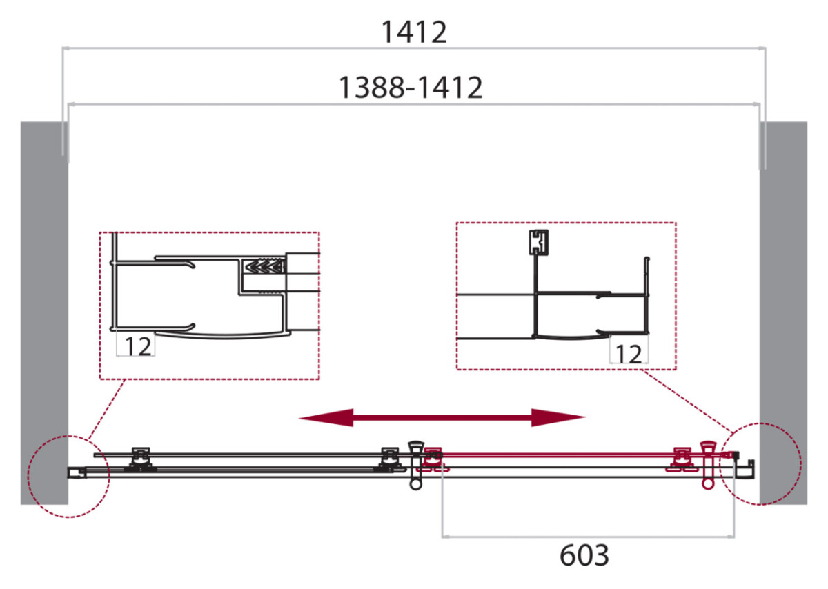 Дверь в проём BelBagno UNO-195-BF-1-140-CH-CR