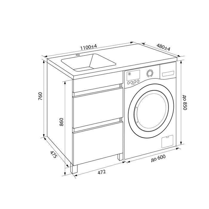 Iddis Optima Home тумба 110 см с раковиной левая для стиральной машины OPH11LBi95K