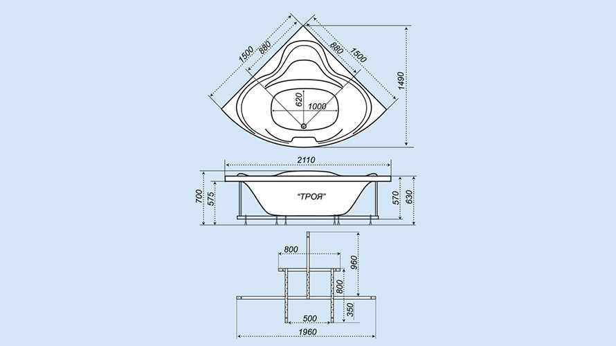 Triton Троя 150х150 см ванна акриловая угловая гидроаэромассажная с фронтальной панелью сифоном и каркасом