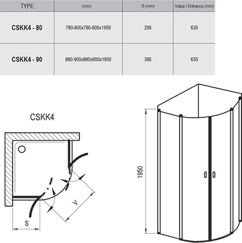 Ravak Chrome CSKK4-80 душевое ограждение 80*80*195 S 3Q140U00Z1