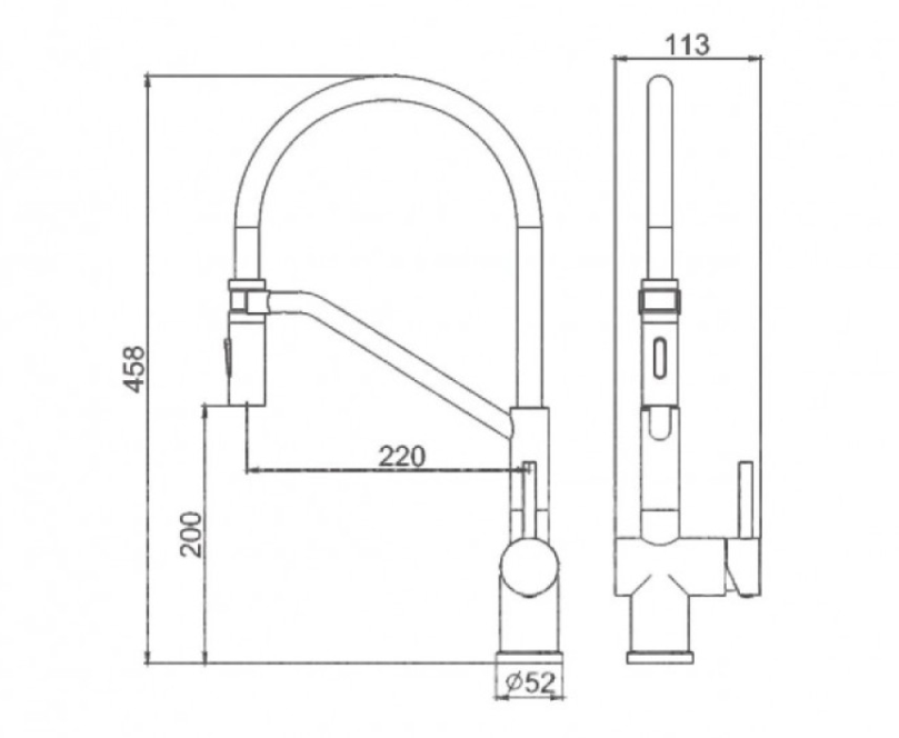 GERHANS K14292D-12 GRAFIT/BLACK Смеситель для кухни с гибким ЧЕРНЫМ силиконовым изливом на кронштейне с магнитным держателем, корпус SUS304 ГРАФИТ