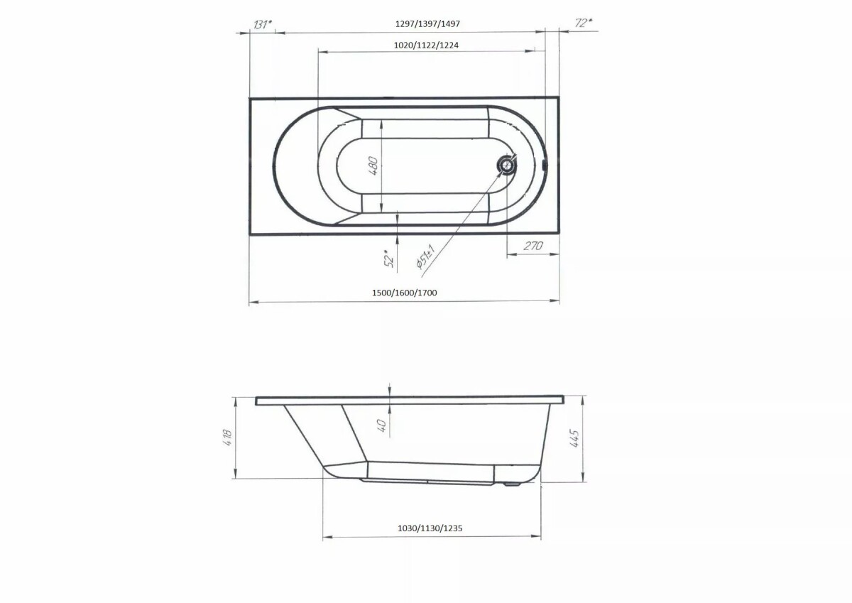 Marka One Vesper ванна прямоугольная 150х70 01вес1570