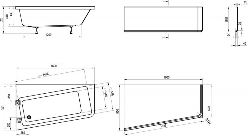 Ravak 10° 160*95 ванна акриловая левая C831000000