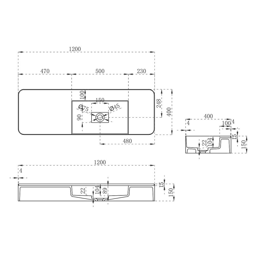 Vincea Solid Surface раковина 120х40 см подвесная VWB-6S412MW