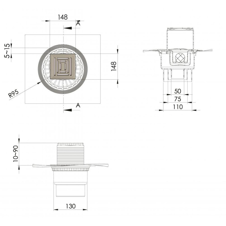 Berges Wasserhaus Zentrum Norma 090363 Душевой трап 150*150 мм