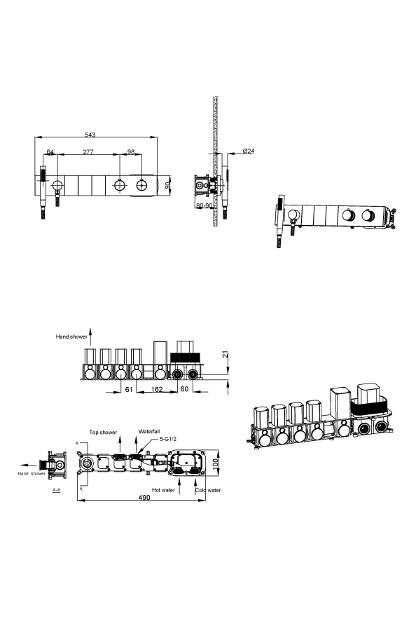Термостатический смеситель встраиваемый с ручным душем Boheme Zodiac Thermo Shine Gun Metal 133-SYS-SGM