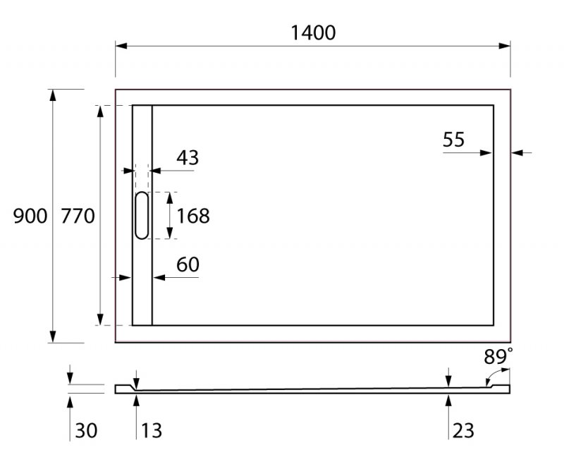 Cezares Tray поддон из иск. мрамора 140х90 TRAY-AS-AH-140/90-30-W