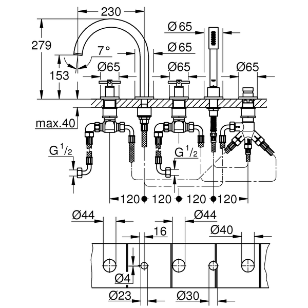 Grohe Atrio New 19923AL3 смеситель на борт ванны графит