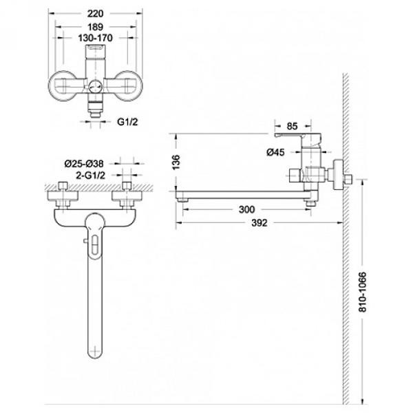 Bravat Stream-D F637163C-01A смеситель для ванны хром
