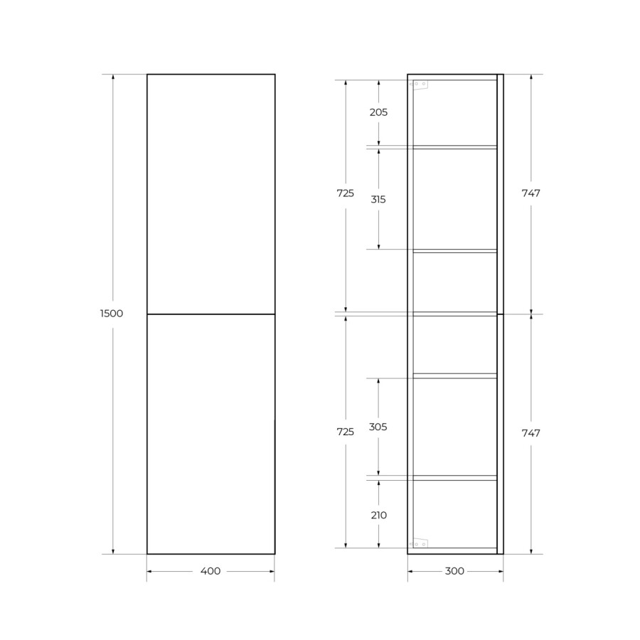 Пенал подвесной BelBagno DUE-1500-2A-SC-BL-P с ручками, универсальный Bianco Lucido