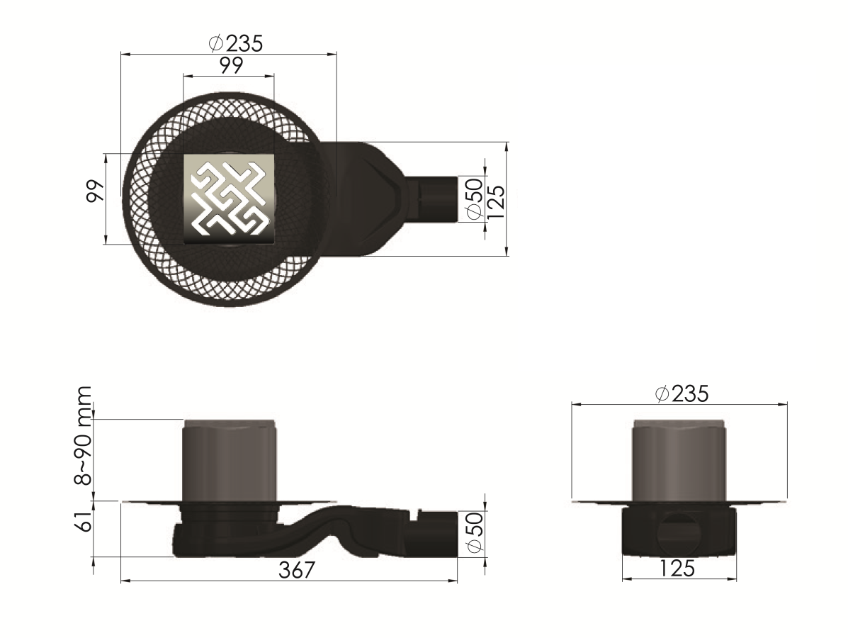 Berges Wasserhaus Platz Antik 090061 Душевой трап 150*150 мм