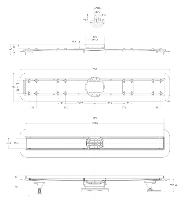 Душевой линейный трап 70 см BelBagno BB-LD-LUCE-70-NERO лоток чёрный матовый