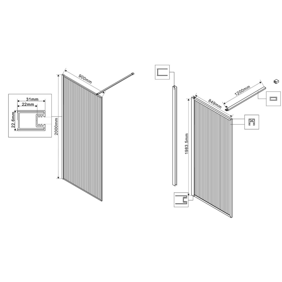 Vincea Walk-In душевая перегородка 90 см золото / рифленая VSW-1HP900FLBG