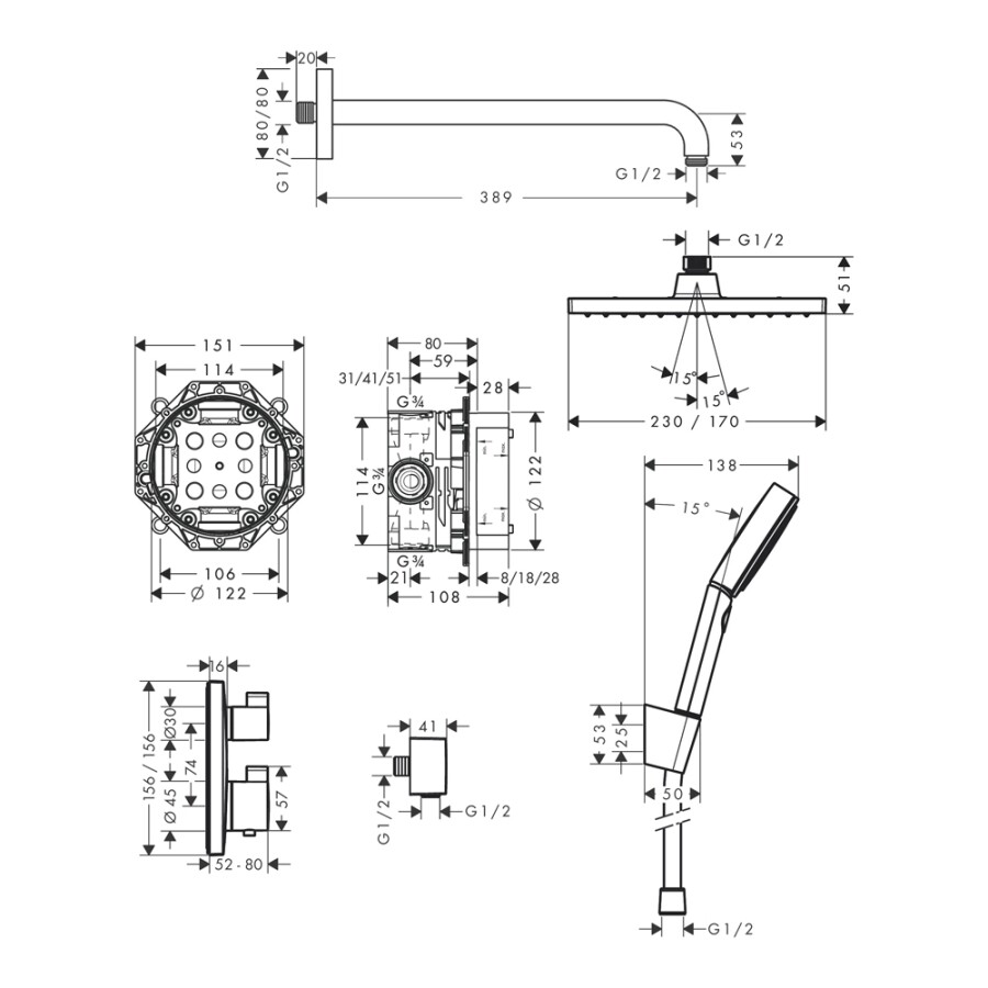 Hansgrohe Pulsify Select S Душевой набор с держателем 105 3jet Relaxation, шланг 160 см хром 24303000