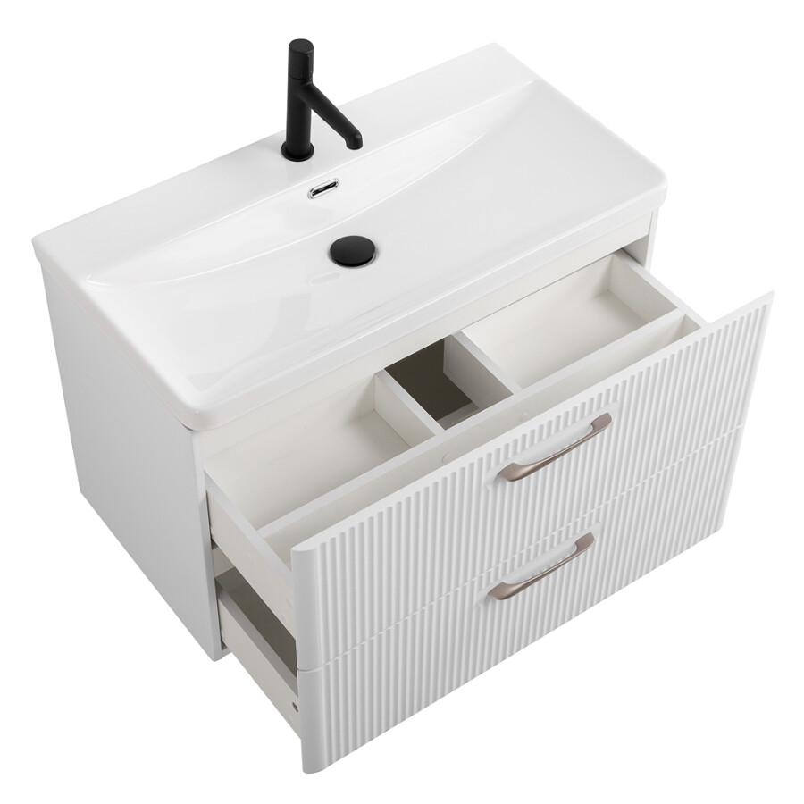 Подвесная тумба с раковиной Belbagno DUE 80 см Белый металлик DUE-800-2C-SO-BM-P BB-8076-3-80
