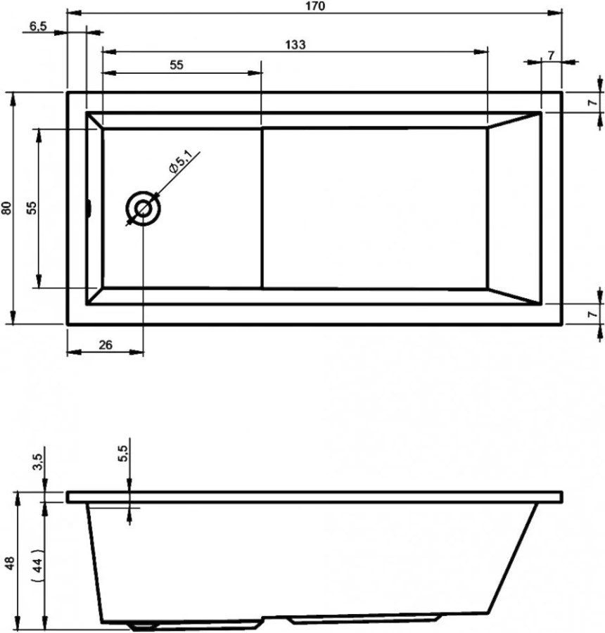 Riho Lusso Plus ванна акриловая прямоугольная 170х80 BA1200500000000