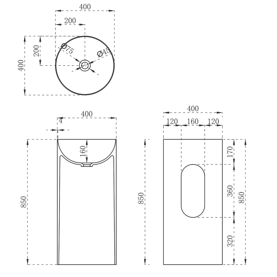 Vincea Solid Surface раковина 40х40 см напольная VBS-6SP01MW