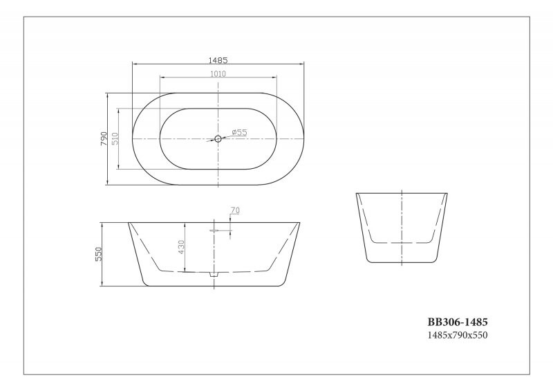 BelBagno ванна отдельностоящая овальная 148х79 BB306-1485