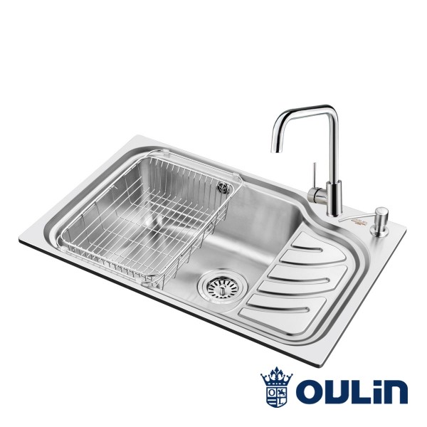 Oulin OL-327 кухонная мойка satin система POP-UP L/R 69x45 см