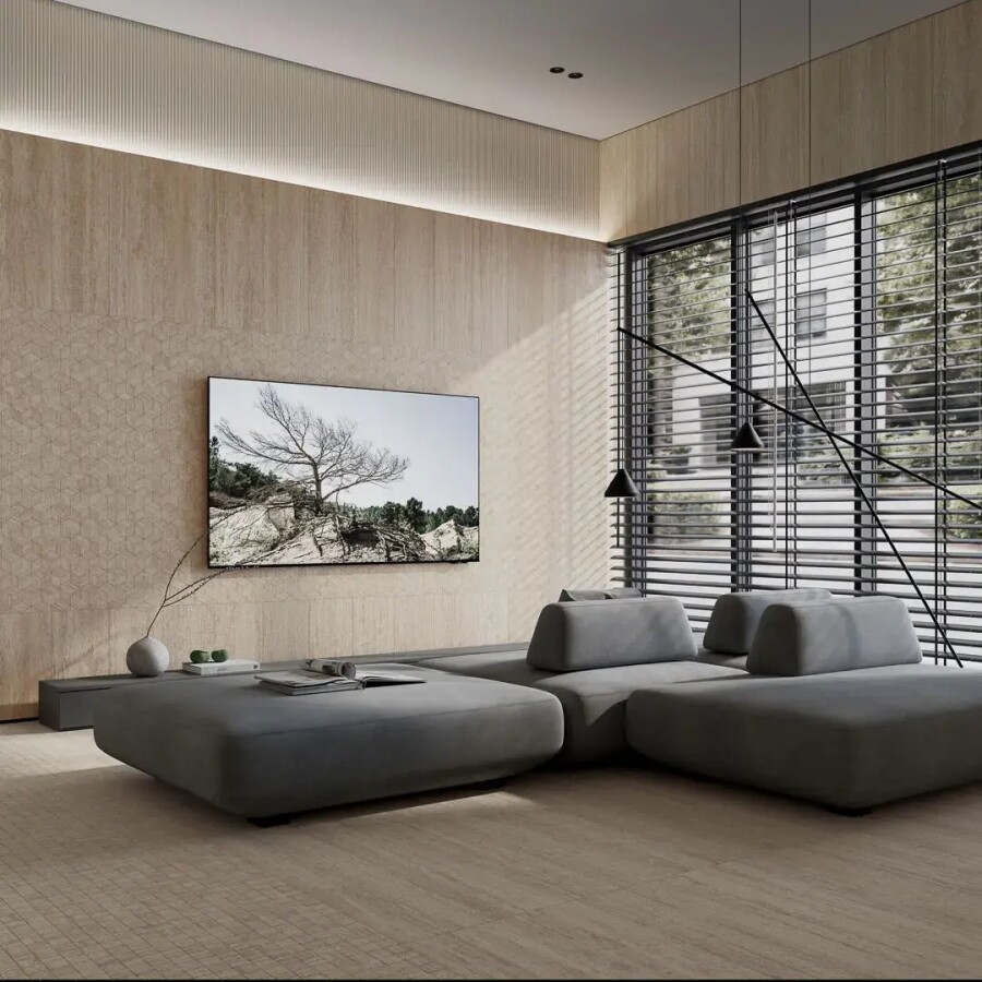 Керамический гранит Kerama Marazzi Прованс Про Травертин Бежевый матовый обрезной 60x119,5x0,9 KM6012G0751R