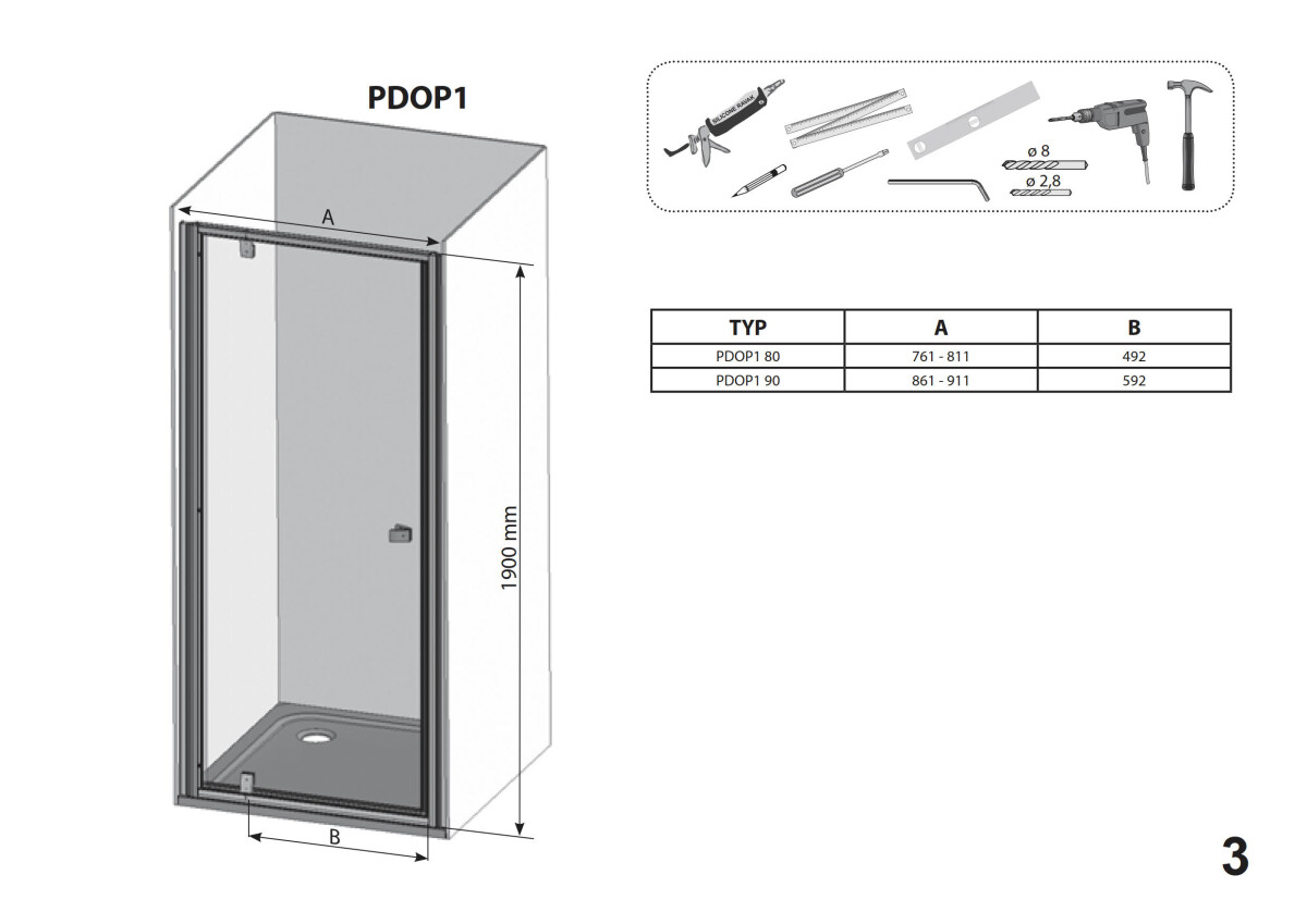 Ravak Pivot Душевая дверь распашная PDOP1-90 белый/белый+транспарент 03G70101Z1