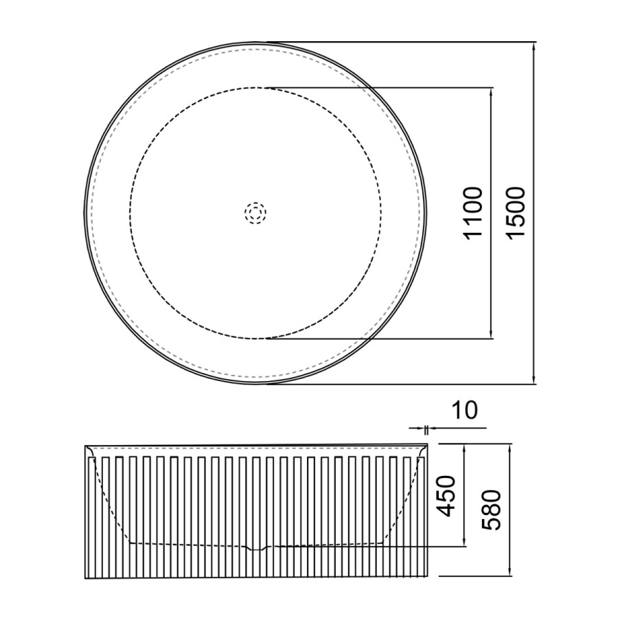Ванна акриловая Azario GAMMA 1500x1500x580 отдельностоящая, круглая, рифленая, в комплекте с сифоном и металлической рамой, цвет белый AZ-6707
