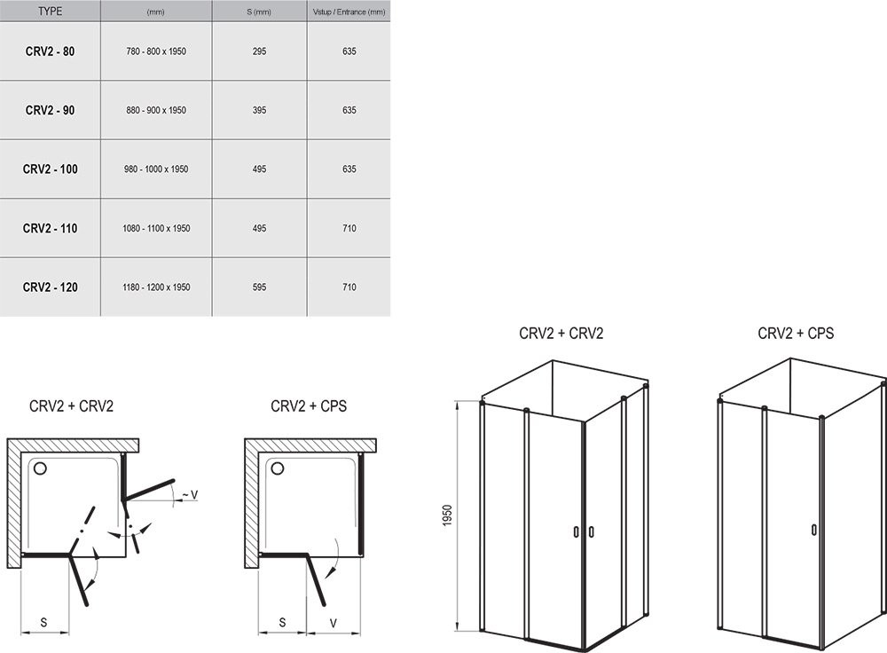 Ravak Chrome CRV2+CRV2 душевое ограждение 90*90*195 S 1QV70U00Z1