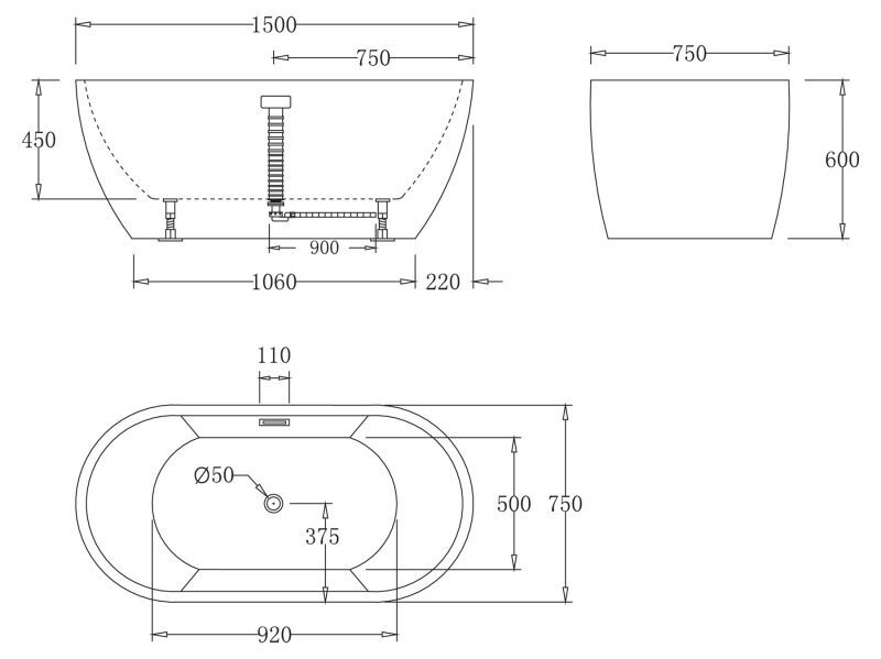 BelBagno ванна отдельностоящая овальная 150х75 BB70-1500-W0